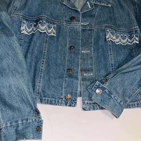 Vintage cropped Jean Jacket embroidered lace • SWITCH • cropped jacket • denim Size L