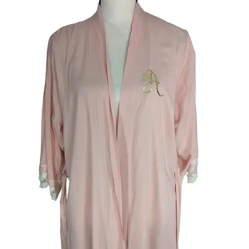 Womens Pink Lace Trimmed Hem “A” Initial Night Robe One Size Pink Size undefined