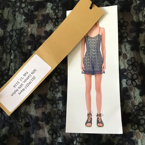 Lace Embroidered Ruffle Open Back Tie Romper Blue