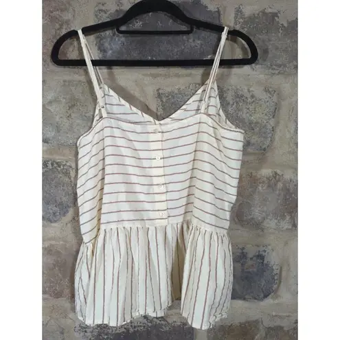 VERO MODA Top Woman's Medium Tan Brown Metallic Striped Peplum Singlet Woven