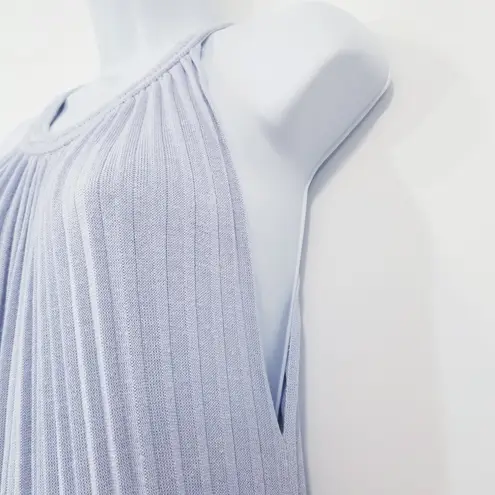 Point Sur Light Blue Linen Blend Knit Maxi Dress Sleeveless Drawstrings Size M