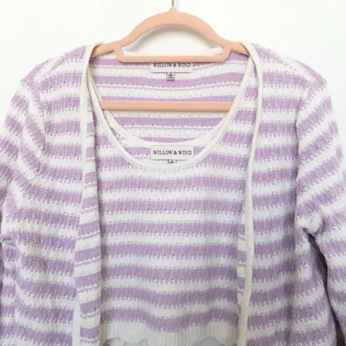 Willow & Wind Womens Sweater Set Size M Purple White Stripe Y2K Crop Coquette Size M