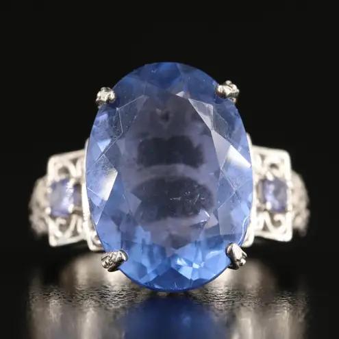 FINE STERLING SILVER 925 TOPAZ & TANZANITE STATEMENT RING (8) Purple