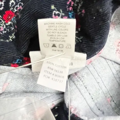 Vermont Country Store Pintuck Cotton Corduroy Dress Navy Blue Floral Size Medium