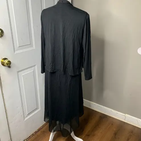 Eileen Fisher Comfort usa 2 piece set black midi dress and cardigan small lagenlook minimalist