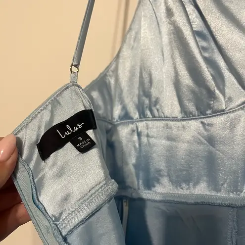 LULU’S Gorgeous Statement Blue Tulle Tiered Ruffled Maxi Dress