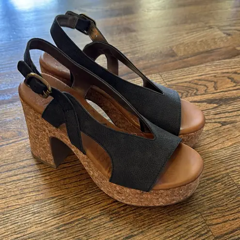 blowfish Black Cork Platform Sandal - Black Platform Shoes Corked Sandal Ladies 6   EUC