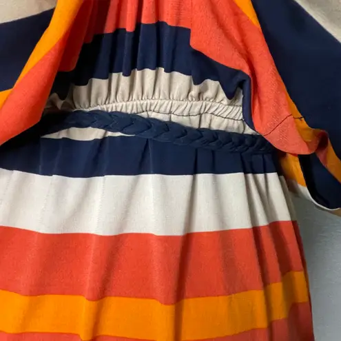 Sangria Navy Blue Orange Cream Striped Loose Fitting Mini Dress Size 4
