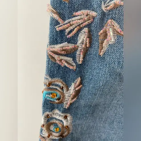 Y2K Vintage Embellished Embroidered Beaded Flare Jeans Low Rise 2000s Fairy Boho Blue Size 27