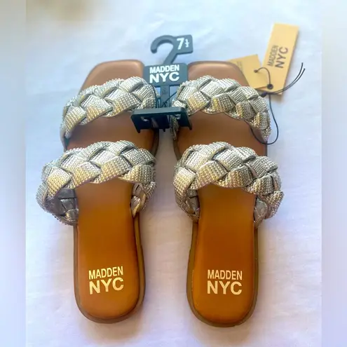 MADDEN NYC Two Band Braid Silver Rhinestone Comfort Foam Insole Sandals Size 7.5