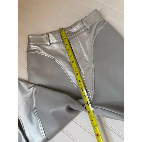 Maniere De Voir NWOT Silver Leather Metallic Trousers High Waist Straight Leg 2