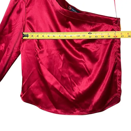 Indigo Poppy One Shoulder Top Womens Medium Satin Asymmetric Blouse Elegant NWT Red