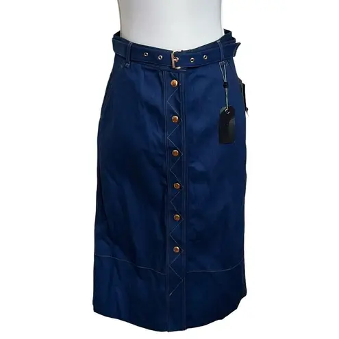 Rag and Bone  Indigo Branson Belted Denim Midi Skirt Button Front Womens Size 6 New