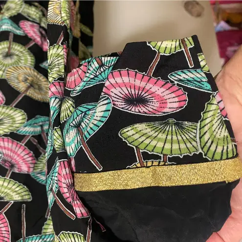 Christina Fairbanks Womens Kimono Duster M 38” Black Umbrellas Tropical Print Size M