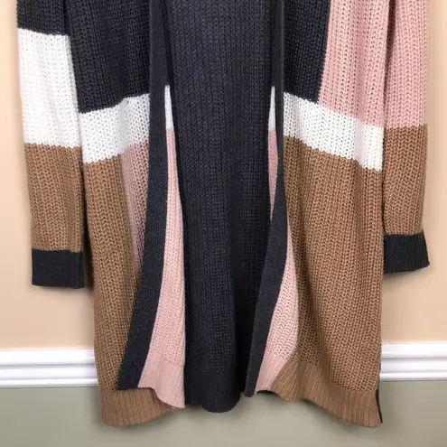 Nine West  Women’s Chunky Knit Color Block Open Front Long Line Cardigan Sweater