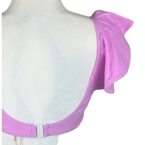 Tanya Taylor NWT Flirty Orelia Knot Bikini Top Ruffled Cap Sleeves XL Pink #3860