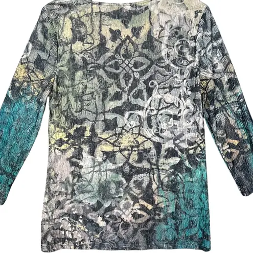 Coldwater Creek Y2K Crinkle Abstract Top Made in USA Stretchy Artsy Blouse Med