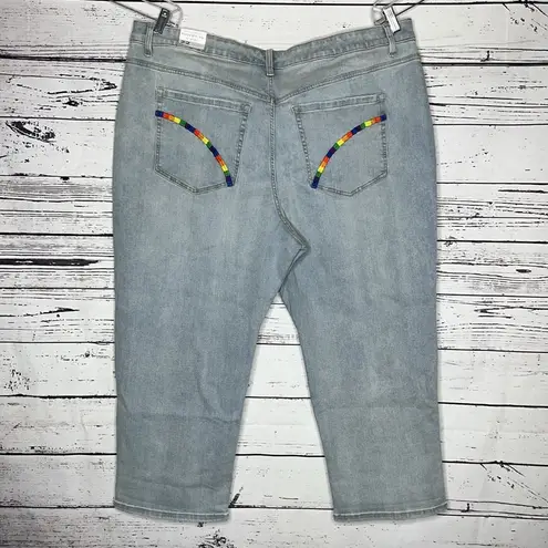 Lane Bryant  NWT 22 Denim - Rainbow Embroidered Signature Boyfriend Jean Capris