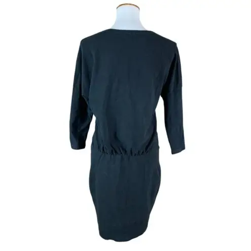 James Perse Black Stretch Knit Dress 3 Sleeve Minimalist Casual Soft Cotton L