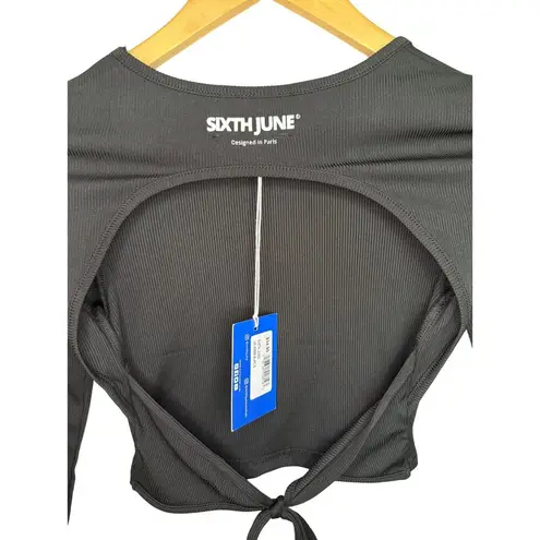 Boutique SIXTH JUNE Long Sleeve Open Back Ribbed Crop Top Women’s Size S Black NWT