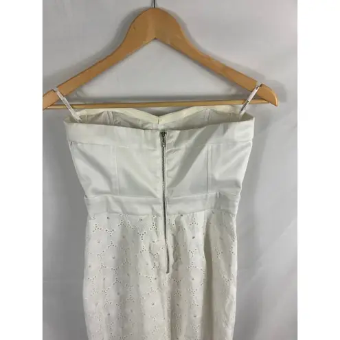 Bebe  White Strapless Sweetheart Neck Eyelet Bottom White Dress Size Small