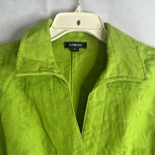 Elementz 3/4 Sleeve Button Up Bold Green Cotton Brocade Jacket Size Medium
