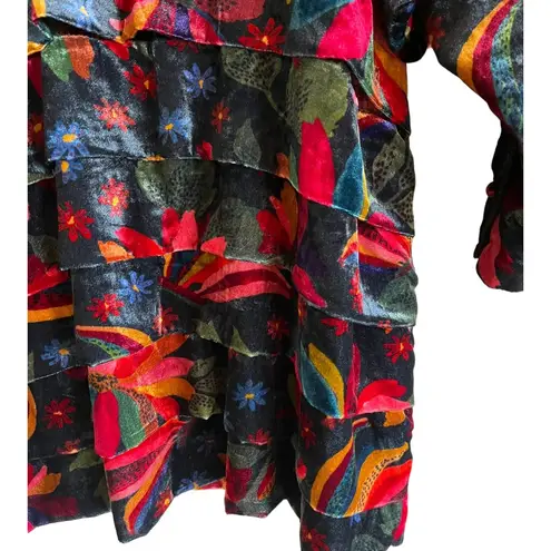 Farm Rio Banana Sky Velvet Dress Layered Skirt Long Sleeves Multicolor XL NWT