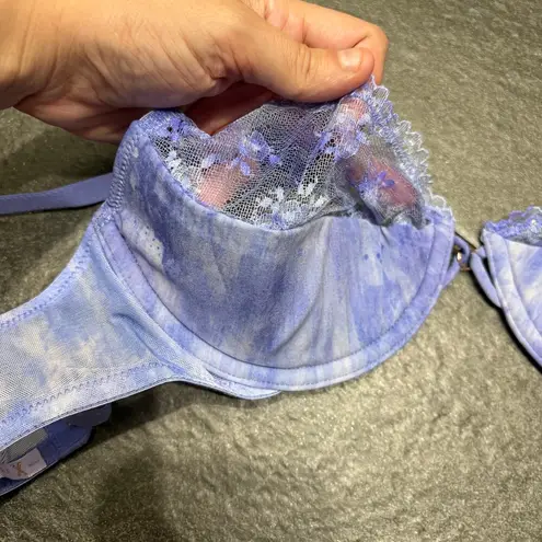 Savage X Fenty Lace Stretch Woven Plunge Half Cup Bra Purple Rain Tie Dye 32C Size undefined