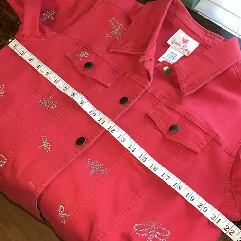 Quacker Factory Vintage jean jacket embellished with rhinestone dragonflies