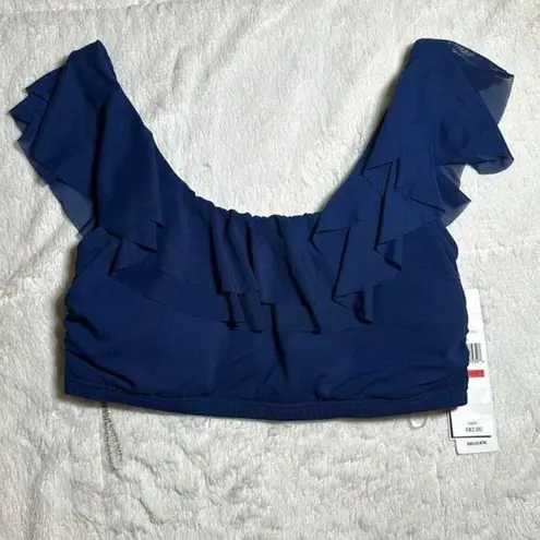 Carmen Marc Valvo Women's Mesh Ruffle Midnight Blue Bikini Top size Medium NEW