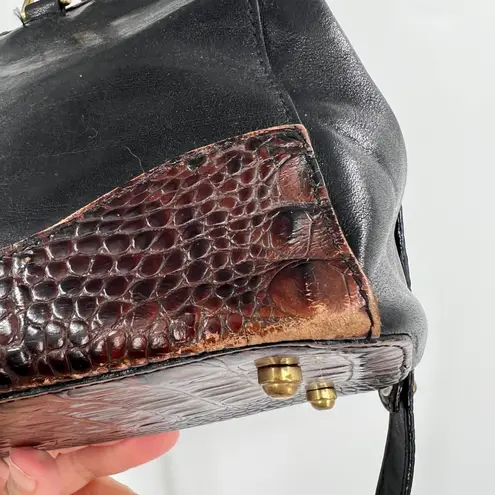 Brahmin Alligator Croc Black Leather Double Handle Bag with Crossbody Strap