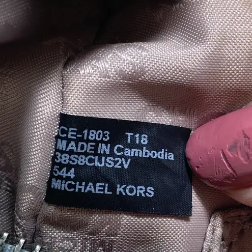 Michael Kors Bedford Satchel Handbag Blue Leather Trim MK Logo Canvas