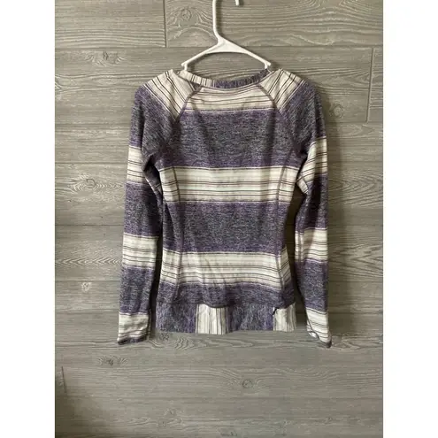 Lululemon  4 Striped Pullover Top Purple White Long Sleeve Athletic Everyday Wear