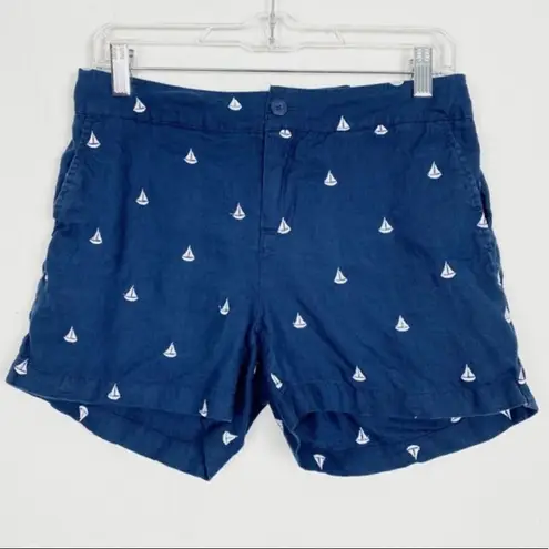 British Khaki Navy Blue Nautical Sailboat Linen Shorts
