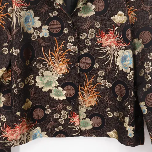 Vtg Connie Roberson Brocade Floral Blazer Jacket Womens Silk Blend Button Size S Black