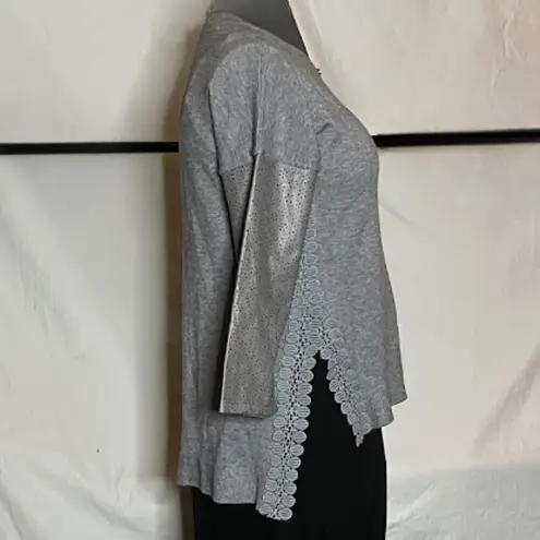 Miss Morena Gray Sweater Lace Long Pleather Sleeves NWOT Womens Large