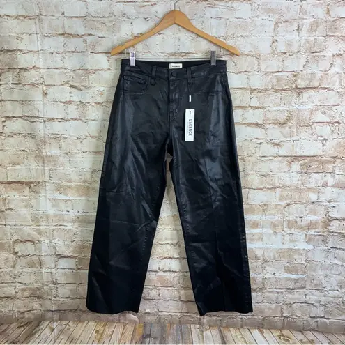 L'Agence L’agence Wanda Cropped High Rise Wide Leg Jeans in Noir Coated Size 28 NEW