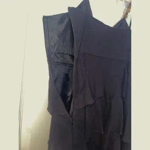 Formal Black Dress Wood Beads Strap by Robbie B Size 12 100% Cotton Lined Ruffle