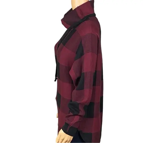 Adrienne Vittadini Burgundy & Black Buffalo Plaid Cowl Neck Sweater Medium EUC