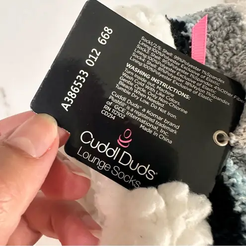Cuddl Duds NWT Sherpa Lined Lounge Socks Blue Black Stripe Stocking Stuffer XMAS