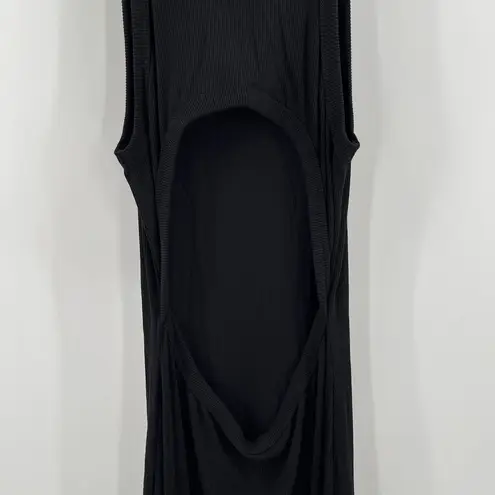 LNA CLOTHING Dress SZ Large Rilynn Rib Racer Black Midi NWT Stretch Cutout Back