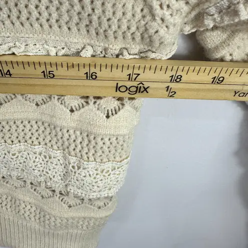 Allison New York Sweater S Beige Crochet Open Knit Boho Feminine Cottagecore Tan