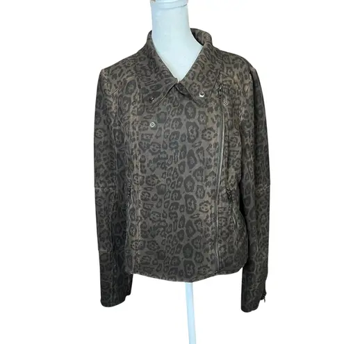 MARRAKECH Marni Leopard Moto Jacket Faux Suede Leather Brown Sz M Anthropologie Size M