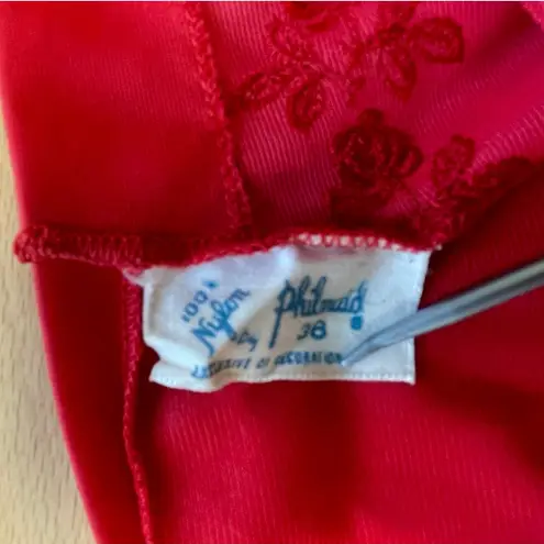 Vintage Cherry Red Nylon Embroidered Bust Slip by Philmaid Size 38 Size L