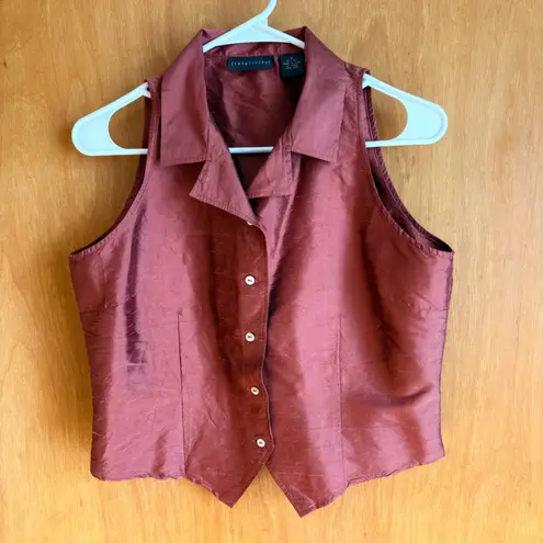 Relativity Womens Red Silk Sleeveless Button Front Collared Vest Size M