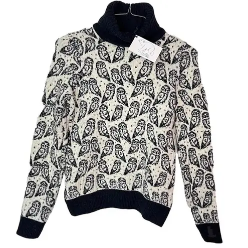 Pulltonic Sweater Women Lambs Wool Cashmere Turtleneck Pullover All Over Owl S - Image 1