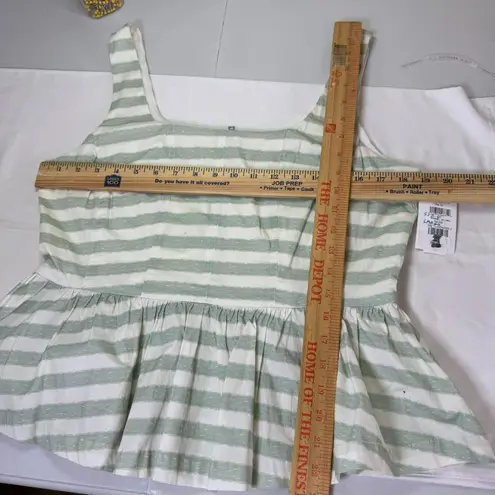 Avec Les Filles Striped Peplum Tank Top White & Sage Green – Size L– NWT