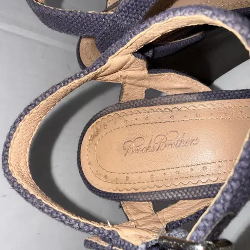 Brooks Brothers Minimalist Blue Classic Preppy Designer Platform Wedges Sandals