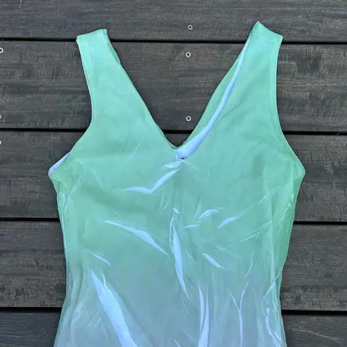 RARE Vintage Y2K Just in Time Green w/ Pink Floral Mini Dress w/ Mesh Overlay Size L