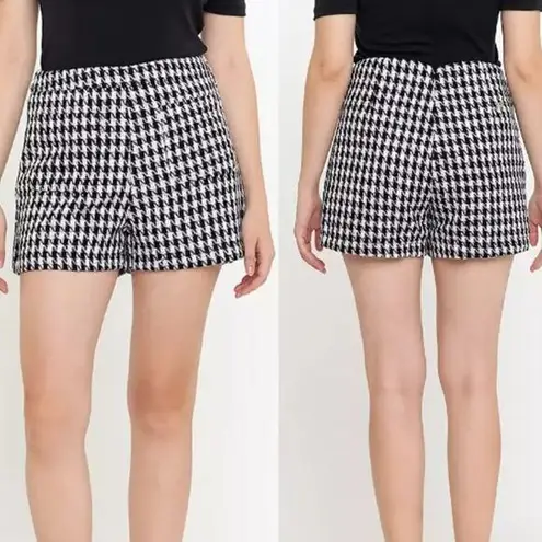 ZARA NWT  Wonderland Kerry Tweed High Waist Houndstooth Shorts Black Women Size M